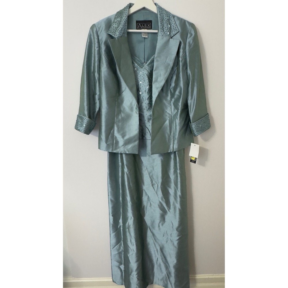 Alex Evenings 2-Piece Dress Set 10 Seafoam Beaded Sequin Formal Gown Wedding